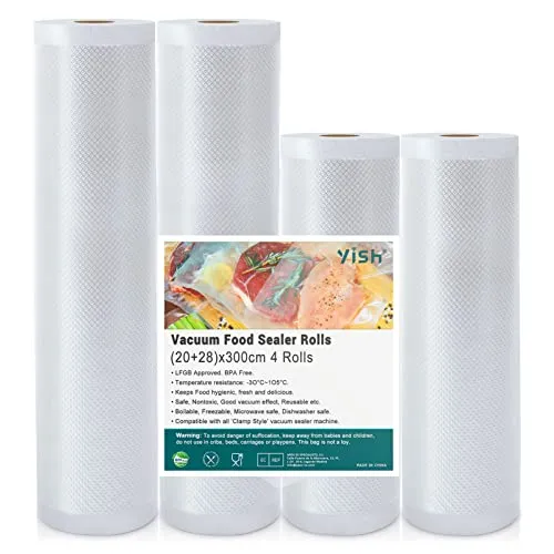 YISH Vakuumierbeutel Vakumierfolienrollen Vakuumbeutel Lebensmittel Vakuumrollen:4 Vakuumierfolies 20/28x300 cm Folienrollen for Film Sealer, Folienbeutel für Vakuumiergerät Sous Vide Vacuum Bags