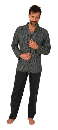 Normann Herren Langarm Schlafanzug Pyjama zum Durchknöpfen in Anthrazit, Größe 56 - KLASSISCHER SCHLAFANZUG: Eleganter Herren Pyjama mit durchknöpfbarem Oberteil und Reverskragen. ERHÄLTLICH IN ÜBERGRÖSSEN: Auch in großen Größen bis 68/70. HOHER TRAGEKOMFORT: Aus softem Single Jersey für optimale Bewegungsfreiheit.