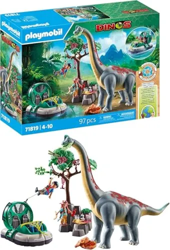 PLAYMOBIL 71819 Brachiosaurus-Begegnung mit Luftkissenboot - Abenteuerliches Spielset für Kinder von 4 bis 10 Jahren, inklusive Brachiosaurus und Luftkissenboot für kreative Dino-Entdeckungen.