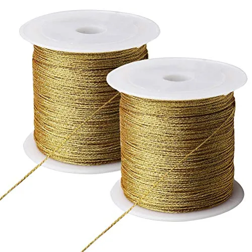Rolle Metallic Kordel, 100 Meter Kordel Craft Cord für Geschenkpapier Weihnachten Dekoration Kunsthandwerk(Gold) 2