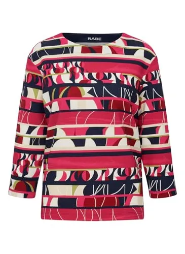 Rabe Sweatshirt Gemustert - Rundhals, 3/4 Arm - Stylisches Sweatshirt für Damen mit lebhaftem grafischem Muster, aus bequemem Baumwolle-Elastan-Mix, perfekt für den lässigen Alltagslook.