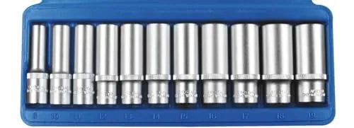 SW-Stahl Steckschlüsseleinsatz-Set 05530L - Premium Steckschlüsseleinsatz-Set mit 11 Teilen in langer Ausführung, aus robustem Chrom-Vanadium-Stahl, ideal für präzises Schrauben und Mutternarbeiten.