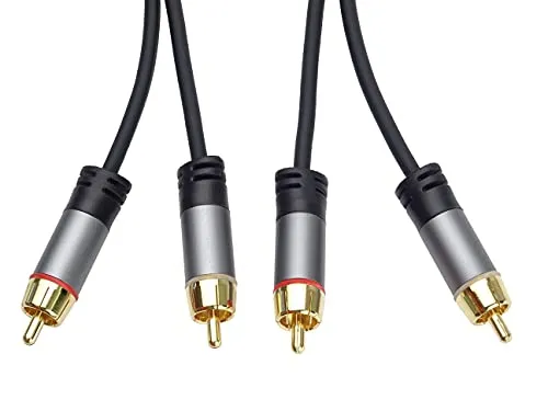 PremiumCord Cinch HQ-Kabel 2xCINCH Stecker auf 2xCINCH Stecker, Audio Video Verbindungskabel, Für TV Handys MP3 HiFi, Geschirmt, Metallverbinder, M/M, Länge 1,5 m