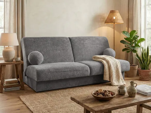 Beautysofa Schlafsofa Beno mit Schlaffunktion und Bettkasten – Platzsparendes 3-Sitzer Sofa in Grau oder Dunkelbeige