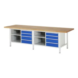 Rau Höhenverstellbare Werkbank 8463A2 mit 8 Schubladen - Robuste und vielseitige Werkbank für DIY- und Handwerksprojekte. Höhenverstellbar von 840 bis 1040 mm, ausgestattet mit 8 Schubladen für maximalen Stauraum und Komfort. Ideal für Werkstätten und Garagen.