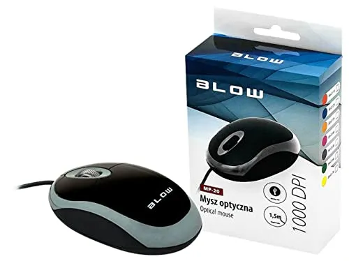 Blow MP-20 Optische Maus 1000DPI USB PC Notebook Plug and Play 3 Tasten Scroll-Rad Grau