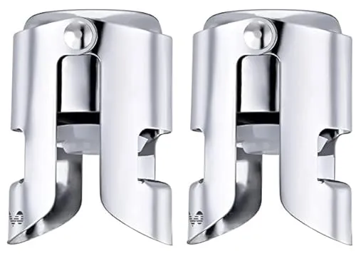 OWO Sektverschluss Sektflaschenverschluß Champagner Verschluss Flaschenverschluss Edelstahl Champagnerstopfen Sektkorken für Schaumweine Sekt Champagner (2 Stück Silber)
