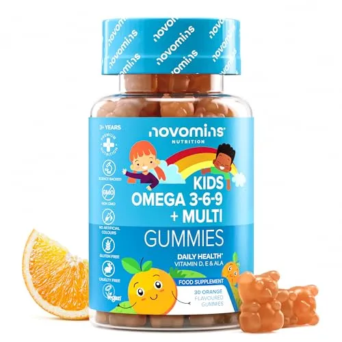Omega 3 Kinder Gummibärchen - 30 Vegane Leckereien für Kinder - Omega 3-6-9 Öl, pflanzliche Gummibärchen mit Perillaöl und Vitaminen D & E, ideal für das Immunsystem und das Wohlbefinden von Kindern.