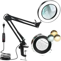 Schreibtischlampe mit 10-facher Vergrößerung und flexibler Metallklemme