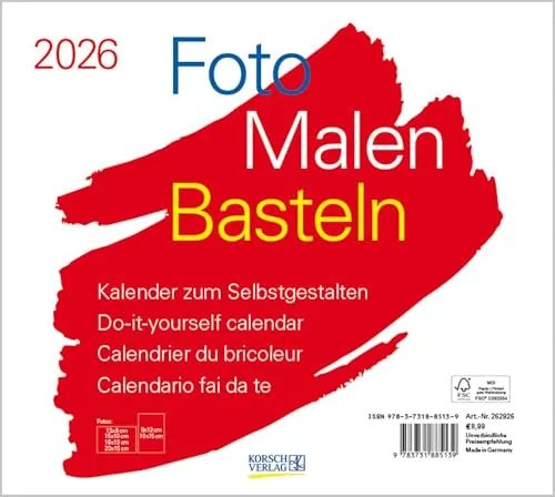 Verlag Korsch | Foto-Malen-Basteln Bastelkalender quer weiß 2026 | Kalender