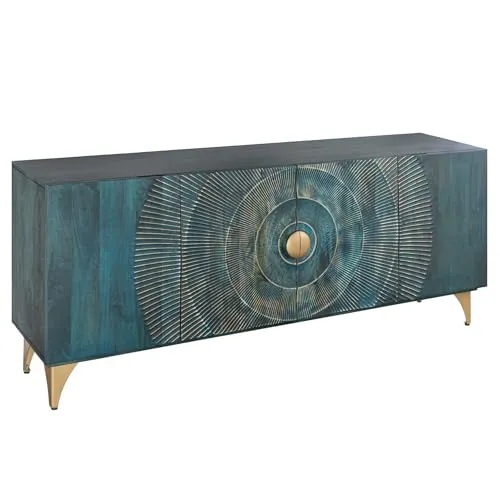 Riess Ambiente Sideboard GOLDEN Sunset - 180cm - türkis Gold - Extravagantes Sideboard aus türkis lackiertem Mangoholz mit goldener Verzierungen. Sechs geräumige Ablagefächer bieten viel Stauraum. Setze stilvolle Akzente in deinem Wohnraum!
