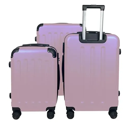 MY TRAVEL BAG Hartschalen-Koffer Reisekoffer ABS Koffer (Handgepäck-Mittel-Groß-Set) 4 Doppel-Rollen Trolley (Rose-Gold, 3er Set)