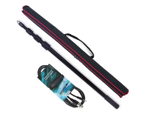 keepdrum Mikrofon-Halterung BP0001 mit 3m Boompole und XLR-Kabel - Hochwertige keepdrum Boompole 3m für Videomikrofone: 3-fach ausziehbar, leicht und stabil. Inklusive Transporttasche und Klett-Kabelbindern für einen ordentlichen Einsatz.