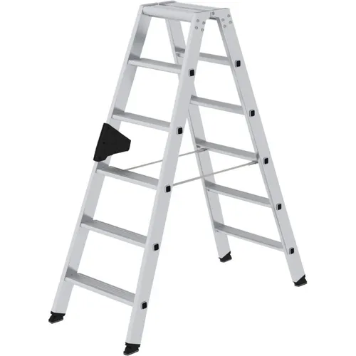 MUNK Stehleiter 40212 - Aluminium 2 x 6 Stufen - Leiter für bis zu 150 kg, max. Arbeitshöhe 2,90 m. Standsicher durch nivello-Leiterschuhe und beidseitig begehbar. Ideal für professionelle Anwendungen und Made in Germany.