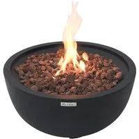 Elementi Feuerstelle Jefferson, Schwarz, Halbkugel-Design, 73x43x73 cm - Feuerstelle Jefferson aus wetterfestem Faserbeton mit stufenloser Gas-Regulierung und edlem Lavastein-Dekor für ein stilvolles Ambiente im Garten oder auf der Terrasse.