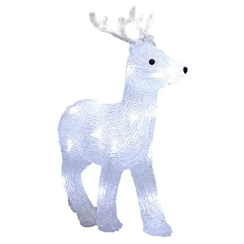 DeubaXXL DE LED Acryl Figur Weihnachten Hirsch 107605 - Nussknacker: Der leuchtende LED Hirsch aus Acryl ist spritzwassergeschützt (IP44) und perfekt für Innen- und Außenbereiche. Mit 5 m Kabel und einfacher Reinigung bringt er festliche Stimmung.