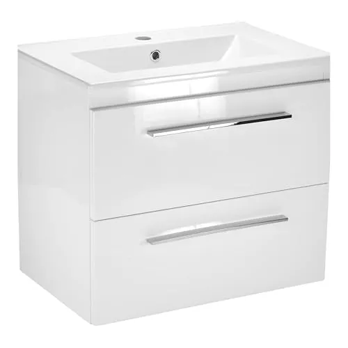 paplinskimoebel - Waschbecken mit Unterschrank 60 cm Breit Sicily Sink, Waschbeckenunterschrank mit Schubladen, Badezimmerschrank Hängend - Waschbeckenunterschrank Weiß Hochglanz mit Wachbecken