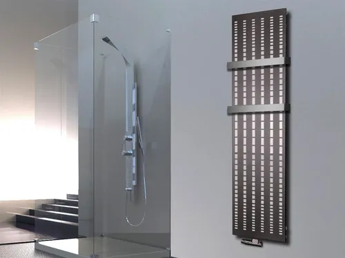Szagato Badheizkörper Design broken Mirror 3, 180 x 47 cm - Eleganter Badheizkörper in moonstone-grau, 1118 Watt, mit 2 höhenverstellbaren Handtuchhaltern. Hochwertige Edelstahl-Oberfläche mit geringer Fingerabdruckempfindlichkeit. Made in Germany, 5 Jahre Garantie.
