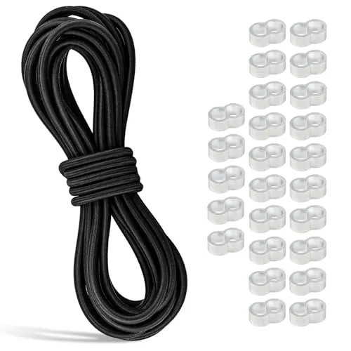 Gummiseil, Gummiseil 8mm 10m mit 25 Würgeklemmen, Elasten Gummikordel für Anhängerplane, Expanderseil Camping, Gummischnur Segeln Planenseil