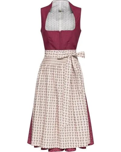 Almsach Dirndl Midi-Dirndl rot 38 - Trachtenmode, elegantes Midi-Dirndl aus 100% Leinen, figurbetont mit Balkonett-Ausschnitt und Schalkragen, ideal für festliche Anlässe.