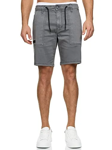 Indicode Herren INDiago Stretch Shorts aus Baumwolle mit Kordel | Chinoshorts Herrenshorts für Männer Pewter, XL
