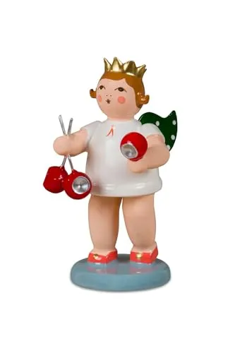 Rudolphs Schatzkiste Weihnachtsfigur Engel ohne Krone mit roten Weihnachtskugeln und grünen Flügeln Höhe 6,5cm NEU Engelfigur Putto Krippenfigur Himmelsbote Weihnachtsdeko Sammlerengel