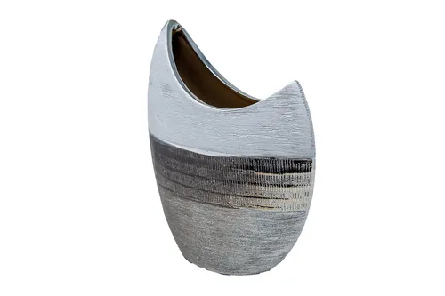 Mondförmige Vase aus Keramik, silber/weiß, ca. 23 cm Blumenvase Väschen