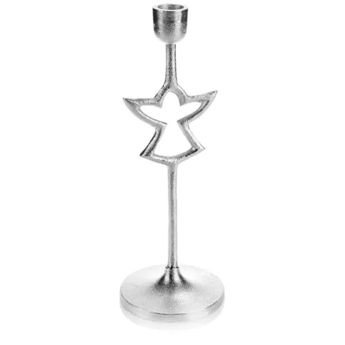 com-four® Kerzenhalter im Engel-Design - einarmiger Kerzenständer mit rundem Fuß - einflammiger Kerzenleuchter für Weihnachten (silberfarben - Engel)