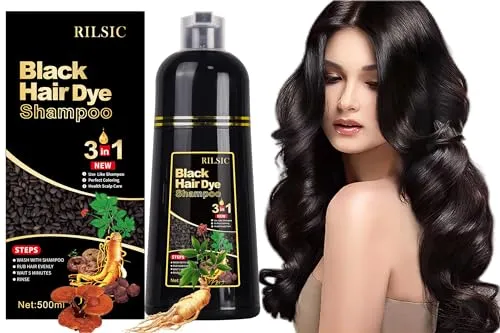 GFEUGS Haarfarbe Haarfärbeshampoo, 500ML Hair Dye Shampoo 3 in 1 Gegen Graue Haare, Hair Color Sofort Haarfarbe Shampoo Tönungsshampoo, Farbshampoo Haartönung für Männer Frauen (Schwarze)