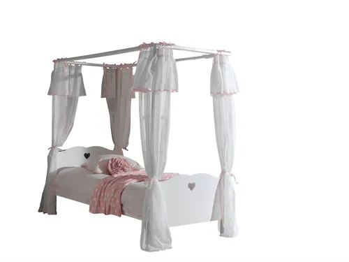 aufm Kessel Himmelbett Kamila 90x200 cm - Weiß - Himmelbett Kamila aus hochwertigem MDF in Weiß, mit dekorativen herzförmigen Ausschnitten. Inklusive Himmelgestänge und einfacher Selbstmontage. Ideal für stilvolle Schlafzimmer.