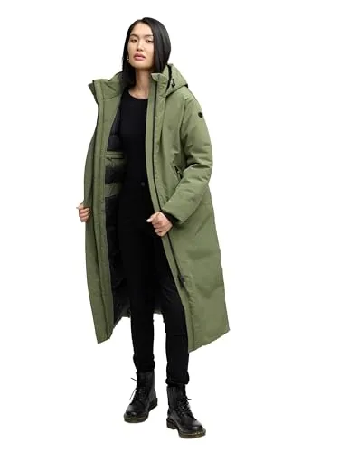 Navahoo Damen Mantel mit magnetischer Abdeckleiste und Rucksackträgern warme Winterjacke Schneewächter 14 Olive Leaf Gr. XXL