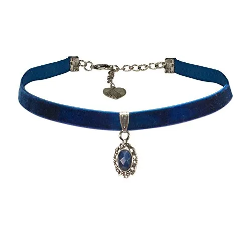 Alpenflüstern Trachten-Samt-Kropfband Trachten-Stein - nostalgische Trachtenkette enganliegend, Kropfkette elastisch, eleganter Damen-Trachtenschmuck, Samtkropfband schmal blau DHK196