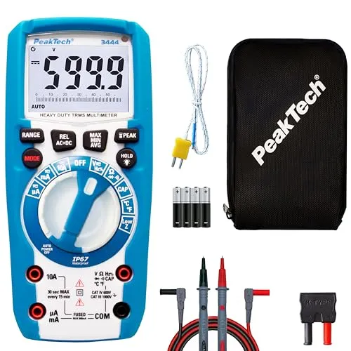 PeakTech 3444 True RMS Multimeter - Wasserdichter Spannungsprüfer mit LED-Lampe - Multimeter für Elektroniker: Extrem robustes, IP67 wasserdichtes Design mit 6000 Counts, ideal für präzise Messungen unter schwierigen Bedingungen.