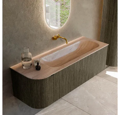 MONDIAZ Waschtisch set curve gerundet echtholz 135 cm Shadow KRVBGM135L1L1D0KRShaSab (Set Serie Curve, Waschbecken Serie BIG Medium, ohne Lochbohrung)