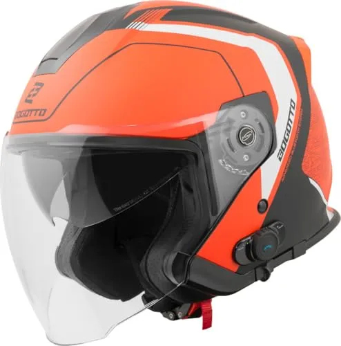 Bogotto H586 BT Illus Bluetooth Jethelm - Schwarz-Orange, Größe L - Motorradhelm mit Bluetooth-Funktion, ideal für sicheres Fahren und Kommunikation unterwegs. Mit Ratschenverschluss und thermoplastischer Außenschale.