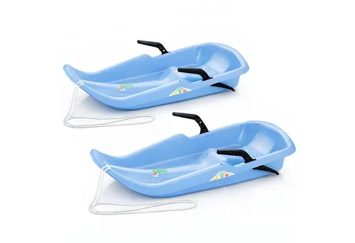 BURI Schlitten 2 Schlitten Twister Race Rodel Kinderschlitten mit Bremsen Hellblau