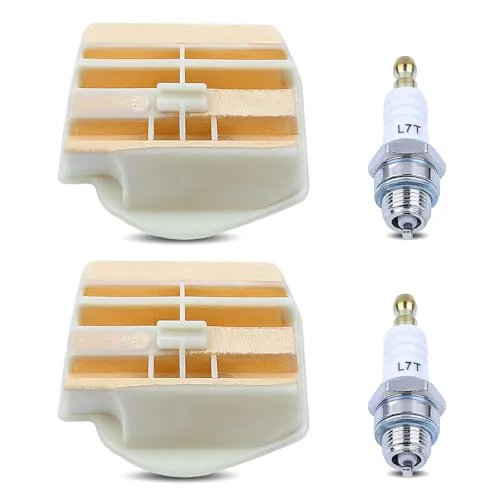 AUMEL Luftfilter für Husqvarna 445 450 445 E 450 E 450 II 445 II Motorsäge, 2 Luftfilter + 2 Zündkerzen Ersatzteile Hohe Dichte Luft Filter Zubehör für Kettensägen Kit 4 in 1
