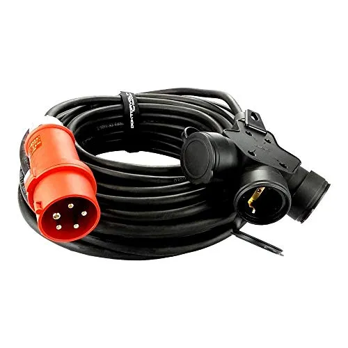 Doktorvolt® CEE Verlängerungskabel 5m mit SCHUKO 3-Wege Kupplung - Caravan-Zubehör: Robustes 5m CEE Verlängerungskabel mit IP44 Schutz, ideal für Baustellen und gewerbliche Anwendungen, ölbeständig und mechanisch belastbar.
