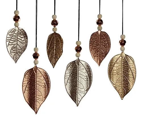 FRANK FLECHTWAREN Hänger Schimmerblatt Set 6 teilig 4 x 7cm & 5 x 10 cm Metallanhänger Metallblätter lackiert Metallicoptik Blattadern verziert Dekoration