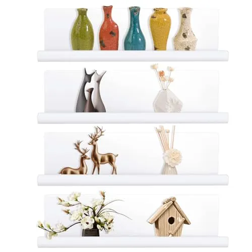 Collazoey 4pcs Wandregal Ohne Bohren,Regal Wand Acryl, bietet Platz für Bücher und Fotos, Heimdekorations-Wandregal, geeignet für Küche, Badezimmer, Büro, Wohnzimmer,Weiße