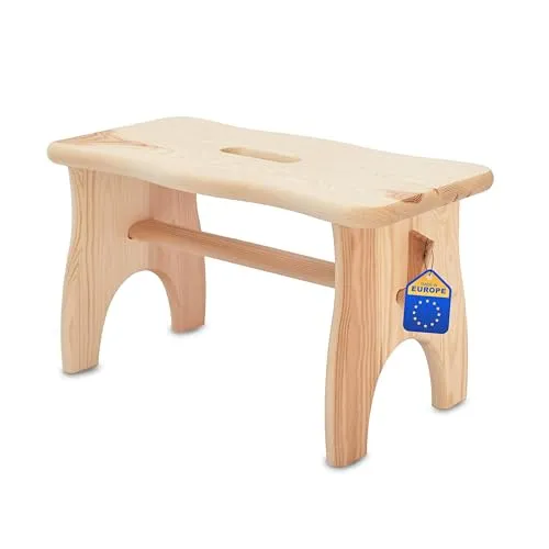 Pinus Holz Hocker 38x18x21 cm Tritthocker Naturholz | Natur Kiefernholz, stabiler Stand, Fußbank und Tritt, Flur Bad Kinderzimmer, Pflanzenhocker
