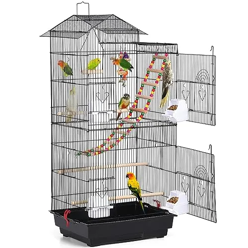 Yaheetech Vogelkäfig mit Spielzeugen für Wellensittiche - Vogelkäfig, 99x46x35,5 cm, mit Spielplatz für Vögel und Türverriegelung für Sicherheit. Ideal für Wellensittiche und Nymphensittiche, fördert Bewegung und Unterhaltung.