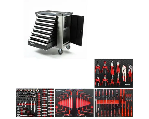 Mephisto-Tools Werkzeugwagen XXL Premium - Werkstattwagen mit 8 abschließbaren Schubladen, bis zu 35 kg belastbar pro Schublade, ausgestattet mit hochwertigen Chrom-Vanadium-Stahl Werkzeugen – ideal für Profis und Heimwerker.