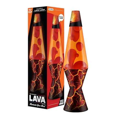 LAVA® Lavalampe Volcanic Crags 2078 – Rotes Wachs, Orangefarbene Flüssigkeit
