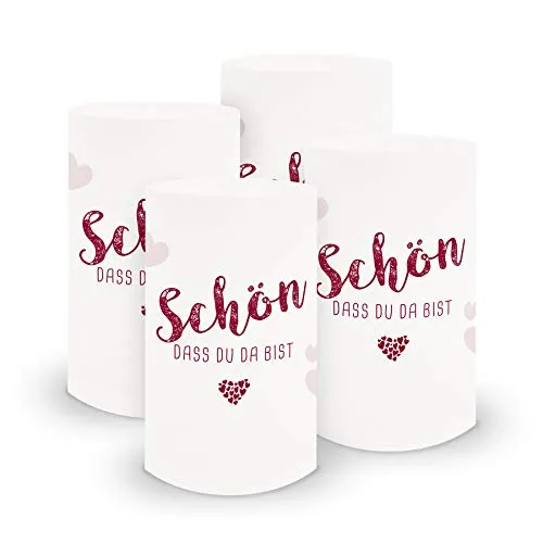 itenga 6x Windlicht Tischlicht aus Folie I Schön dass du da bist I 10,0 x 21,0 cm I ideal als Tischdeko für jede Feierlichkeit I geeignet für Teelichter oder LED-Kerzen (Dunkelrot)