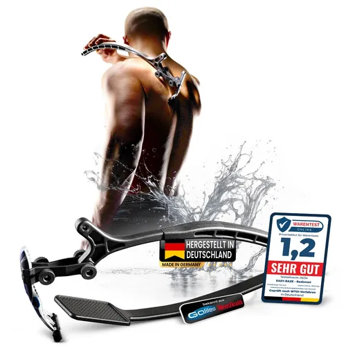 Easy Raze 3.0 Rückenrasierer Set - Herrenrasierer mit rutschfestem Griff und 3 Klingen Schwingkopf für eine gründliche Nassrasur. Made in Germany und ideal für die Körperpflege.
