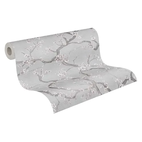 Vliestapete Asiatisch Kirschblütenzweige Grau Silber Metallic 78199-3 (3,47€/1qm