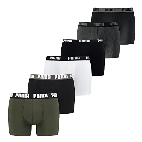 PUMA Herren Boxer Shorts 6er Pack - Bequeme Basic Boxer in Grün/Schwarz/Weiß - Herrenunterhosen im praktischen 6er Pack, aus weicher Stretch-Baumwolle für optimalen Tragekomfort und perfekten Sitz.