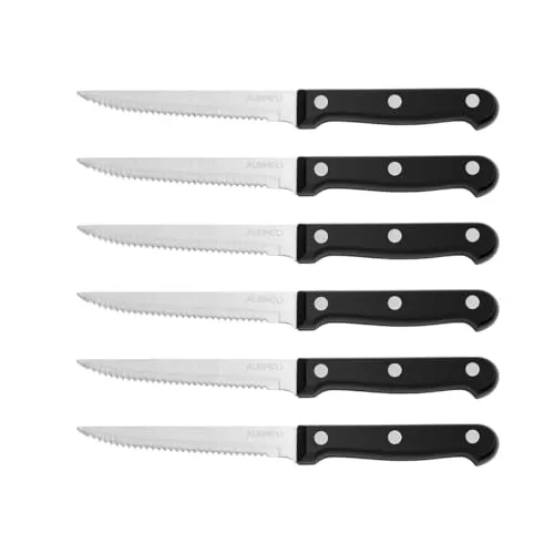 AURMOO Steakmesser Set 6 teiliges, Steakmesser mit Scharf Klinge, Scharfes Steak Messer Set, Profi Küchen-Steakbesteck mit Wellenschliff, Rostfreier Stahl