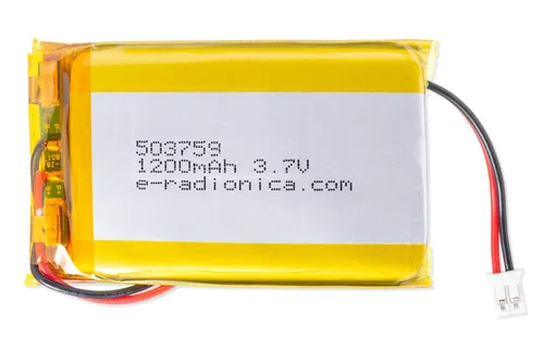 Soldered Li-Ion Akku, Lithium-Polymer, 503759, 3,7V, 1200mAh mit 2 Pin JST Stecker